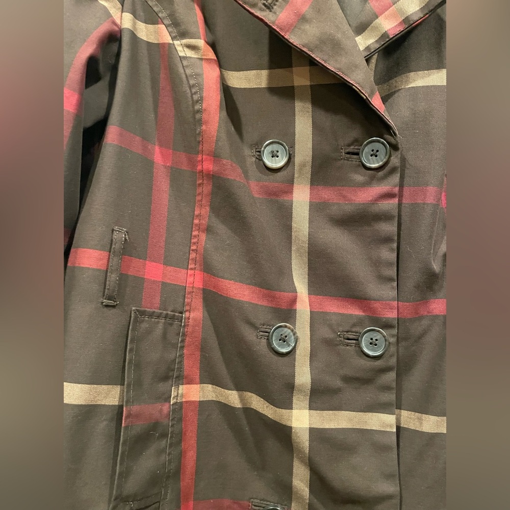 Merona Brown/Maroon Plaid Trench Coat - Picture 4 of 10